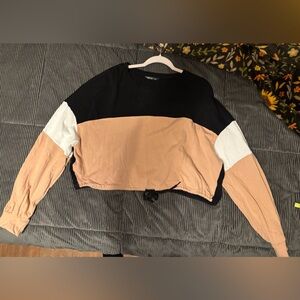 Shein drop shoulder drawstring hem color-block pullover